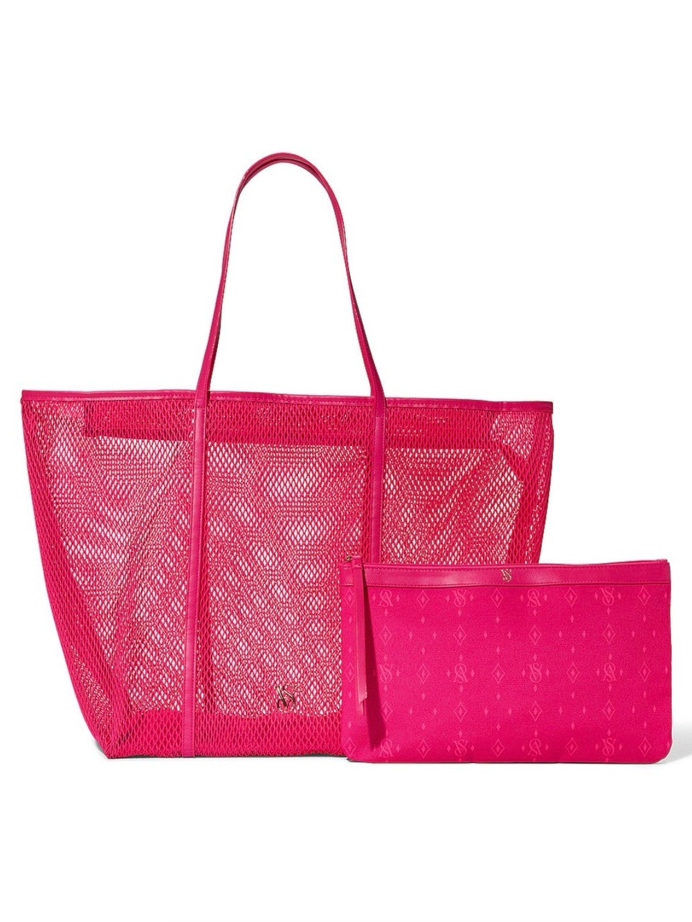 Victoria’s Secret Hot Pink 2 Piece Mesh Tote & Zipper Pouch